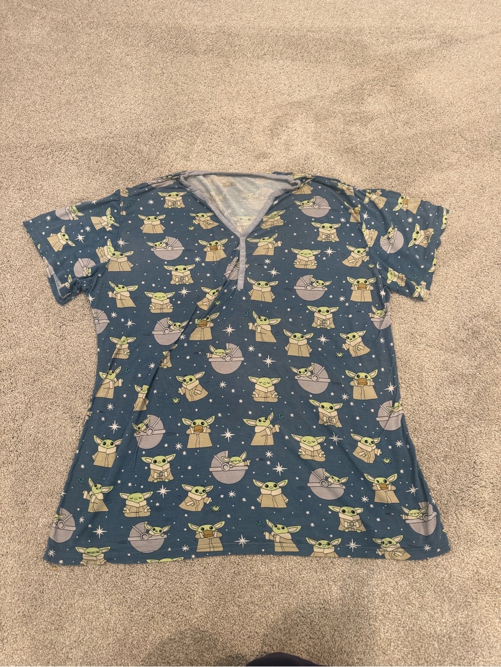 Little sleepies Grogu Star Wars Sleep Top Short Sleeve Womens Size Large Blue